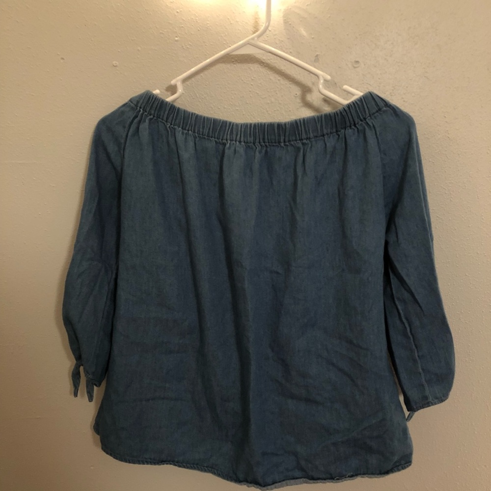 Off the shoulder denim shirt